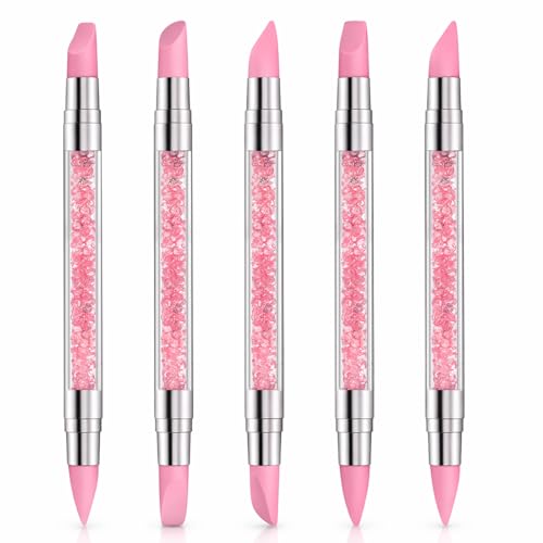 5 Pcs Nail Sculpting Tool, Dual Tipped Silicone Brush for Nails Silicone Nail Tools Nails Art Pen for Foil Carving Drawing Effects