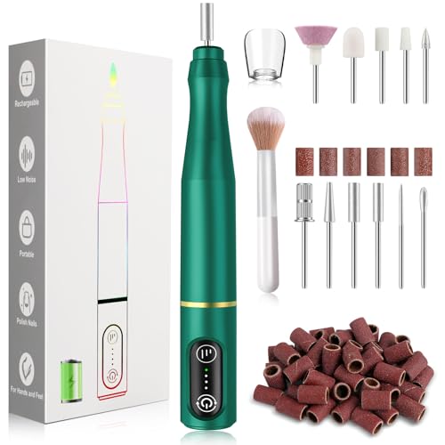 TUOBEO Cordless Nail Drill Electric Nail File Kit, Rechargeable Efile Set - color: Blackish Green