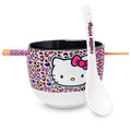 Silver Buffalo Sanrio Hello Kitty Leopard, Ramen Bowl with Chopsticks, 20oz - color: Hello Kitty Pink Leopard Print Spoon, size: 20 Ounces (With Spoon)