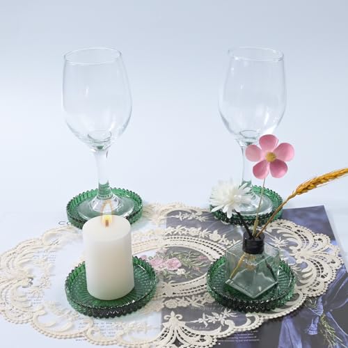 Crystal Glass Coaster 6 Pack Round Cup Drinks Coasters,Green - color: Green