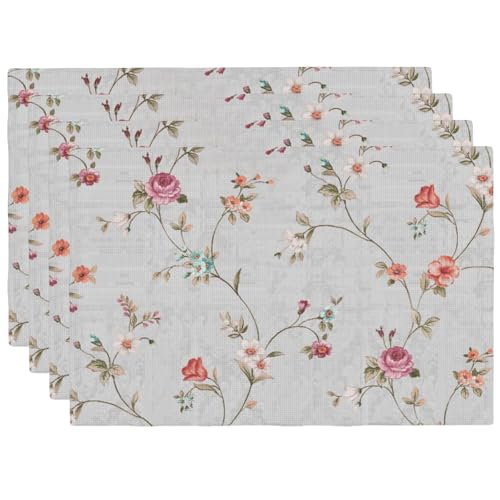 Boho Botanic Floral Wildflowers Placemats Set of 4 12x18 Inch - color: Multicolor, size: Set of 4