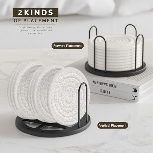Lazebox Coasters Set of 8 for Drinks, 4 Inch Large Coasters for Coffee Table, Tabletop Protection for Hot & Cold Drinks, Versatile Coasters for Home Decor, Non-Slip & Easy to Clean, White - color: White