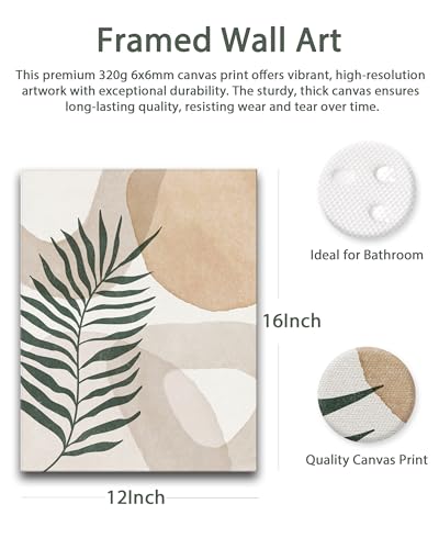 HesenDot Abstract Botanical Wall Art Set of 3, 30x40CM Neutral Plant Framed Canvas Prints, Beige Green Boho Aesthetic Wall Decor for Living Room Bedroom Bathroom Office Home - color: Abstract Wall Art-Framed, size: 16"L x 12"W