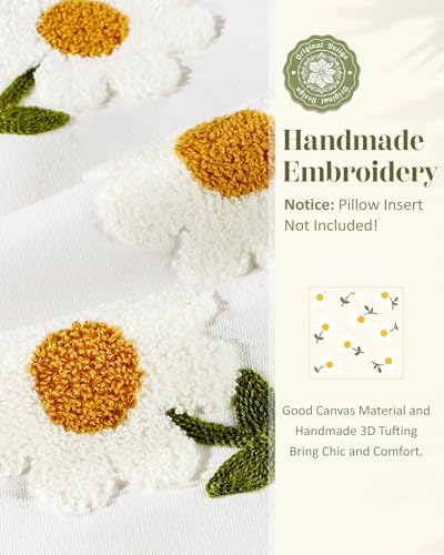 Embroidered Throw Pillow Cover, 18x18 Inch, Ruffle Daisy - color: Ruffle-daisy, size: 18" x 18" (Pack of 1)