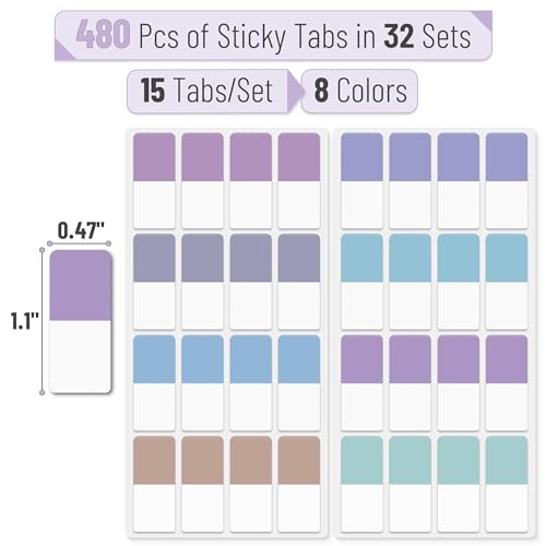 Mr. Pen- Sticky Index Tabs, 480 Pcs, Pastel Sticky Tabs for Notebooks - color: Morandi, size: 1" × 0.5", 480 pcs