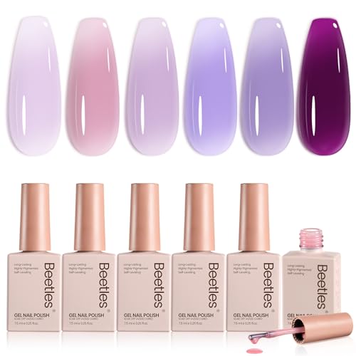 Beetles Amethyst Realm Purple Gel Nail Polish Set, 6 Colors Jelly Gel - color: A - Sheer | Purple | Amethyst Realm