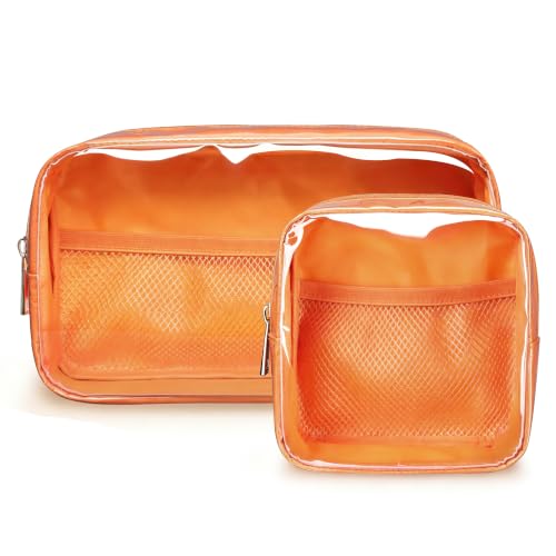 WLLWOO 2pcs Clear Makeup Bag Mini Cosmetic Pouch Travel Toiletry Organizer - color: 2pcs-Orange