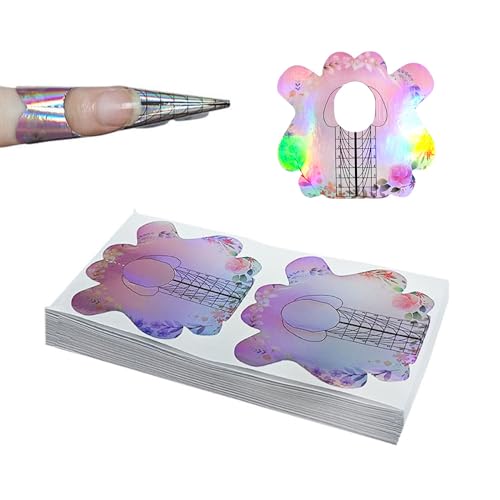 100PCS Nail Form Laser Pink Acrylic Nail Extension Sticker, Poly Gel Sticker,Nail Extension Forms,Self-Adhesive Nail Tips Guide Stencil Manicure Tool - size: 100 Count (Pack of 1)