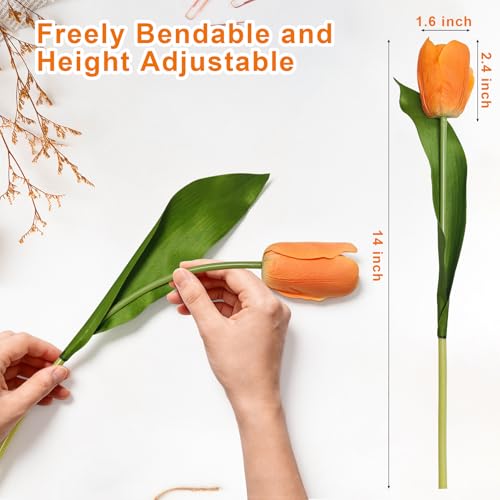 10 Stems 14 Inch Tulips Artificial Flowers Realistic Faux Flowers - color: Orange