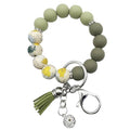Unpafcxddyig Silicone Bead Keychain Bracelet Wristlet Key Ring - color: Army Green Flower