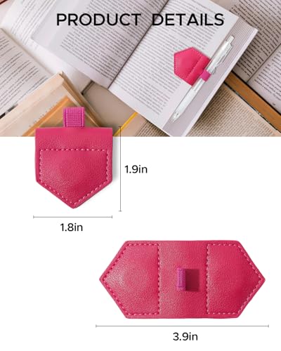 Magnetic Leather Bookmarks with Pen Holder Vegan Leather Book Marks Gifts for Reading Book Lovers Notebook Travelers (Pink-2PC) - color: Pink-2pc