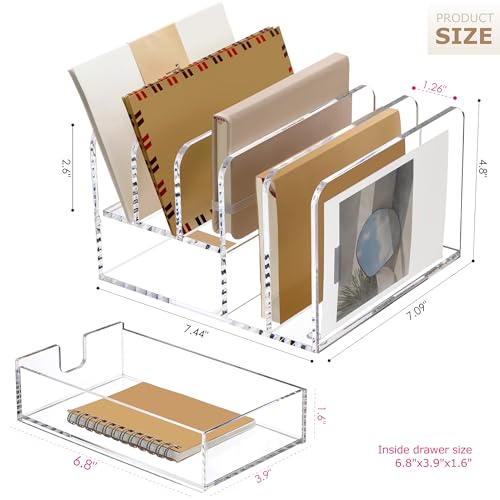 Acrylic Mail Sorter Desk Organizer Holder with Drawer, 5 Compartments Clear - size: 5 Compartments with Drawers