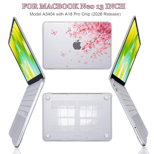 Pink Floral & Butterfly Hard Case for 2026 MacBook Neo 13 Inch A3404 - color: Pink Flower