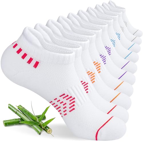floconssy Ankle Socks for Women, Bamboo Viscose Cushioned Running Socks - color: 5 Pairs White, size: 6-9