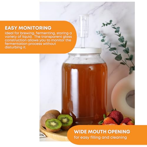 FastRack 1 Gallon Mason Jar Wide Mouth & Twin Bubble Airlock for Fermentation, Pickling, Brewing & Dry Storage – BPA-Free One Gallon Glass Jar with Lid