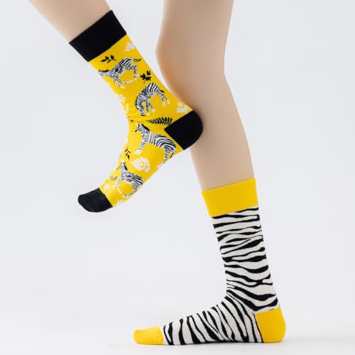 2 Pairs Cartoon Animal Crew Socks Fun Cotton Mid Calf Socks for Women - color: Zebra