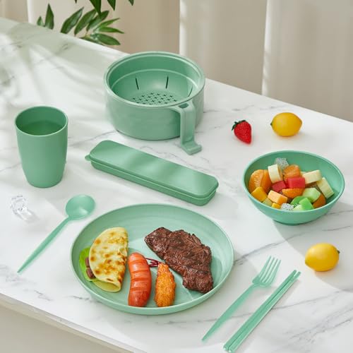 6 Pcs Microwave Ramen Cooker Set 40oz Bowl, Nordic Green - color: Nordic Green