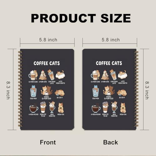 2 Pcs Funny Coffee Cat A5 Spiral Notebook Journal Cute Cats Gifts for Women - color: Multicolour 0181