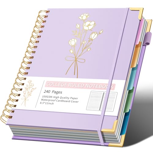 Ovesmusl 5-Subject Hardcover Spiral Notebook, 8.5" x 11", College Ruled - color: Purple, size: 8.5"x11"