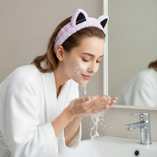 2Pcs Spa Headband for Washing Face Skincare Makeup Headbands for Women - color: Purple + Beige
