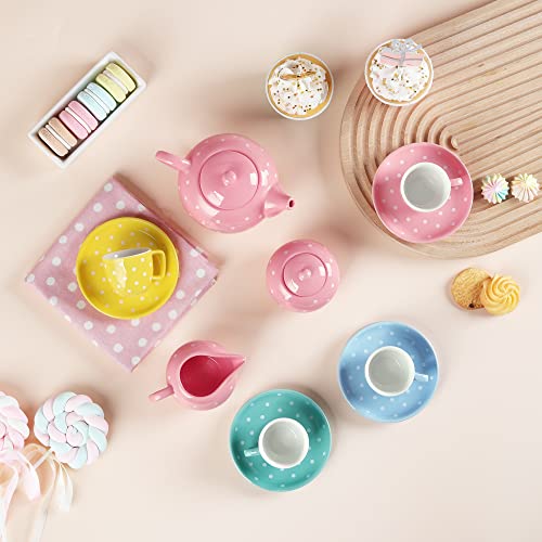 fanquare Porcelain Tea Set for Girls Adults,12 Pieces Coloful Tea Set with Gift Box for Home Tea Party Birthday - color: Multicolor