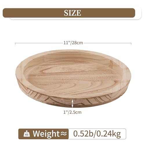 Hanobe Wooden Decortaive Coffee Table Tray, Round Candle Holder Centerpiece - color: Light Burnt Wood