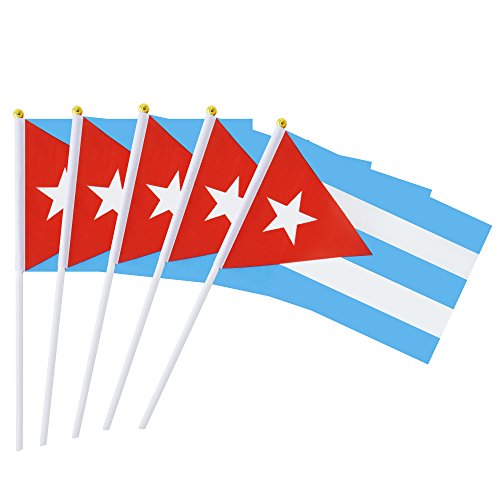 25 Pack Hand Held Small Mini Cuba Cuban Stick Round Top National Country Flags,Party Decorations Supplies For Parades,World Cup,Festival Events,International Festival - color: Cuba