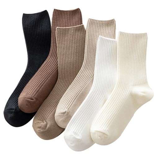 Womens Striped Crew Socks, Cute Vintage Retro Mid Calf Boot Socks for Women Ladies 5/6 Pairs, Size 5-10 - color: Multicolor
