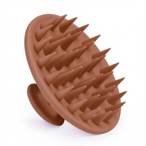 Meartchy Silicone Scalp Massager Shampoo Brush, Scalp Brush for Hair Growth & Dandruff Removal, Hair Scrubber Scalp Stimulator Exfoliator Brush with Soft Bristles for Wet Dry Scalp Care (Brown) - color: Brown