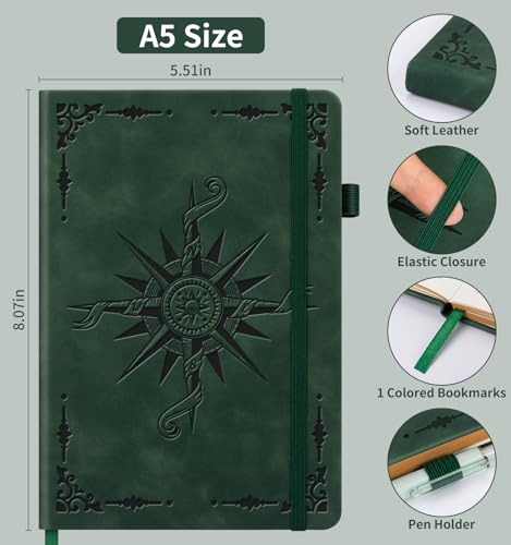 Lined Journal Notebook for Women Men, A5 Hardcover Leather Journals for Writing, 320 Pages Thick Paper, Daily Journal Notebook for Work, School, Note Taking, Business, Travel, College Ruled - color: 320 Pgs-Green 1