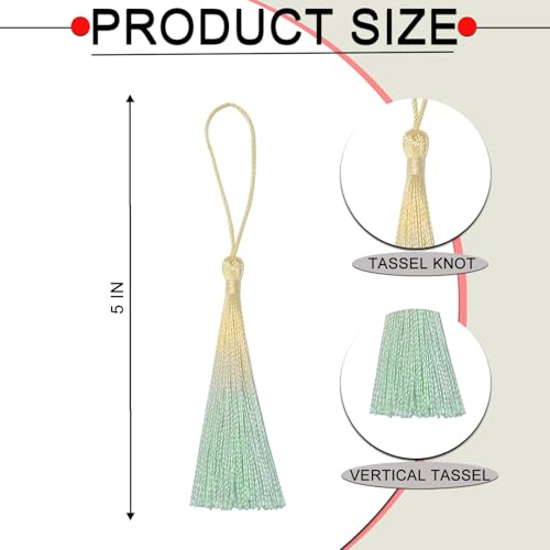 50Pcs 5 Inch Bulk Bookmark Tassel Kit for Graduation, Keychain(Beige Green) - color: Beige&green