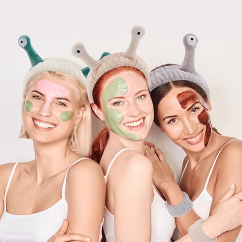SuPoo Snail Headband and Wristband Set - Alien Puffy Wrist Bands for Women - Makeup Head Band - Preppy Teen Girl Gifts - Trendy Hair Accessories - color: 3pcs-brown