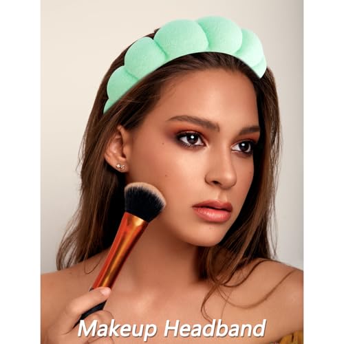 VELSCRUN Spa Headband, Makeup Face Wash Skincare Headbands, 6 Pcs Bright Green Sponge Bow Tie Get Ready HairBand Facial Wristband Set, Stuff for Teen Girls Women Trendy Fashion Hair Accessories - color: Bright Green