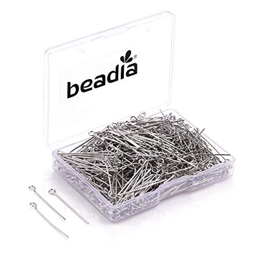 BEADIA Open Eye Pins Platinum Head Pins for DIY Jewelry Making 30mm 300pcs - color: Platinum, size: 30mm