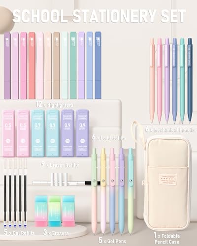 Four Candies School Supplies with Cute Pencil Case, 39ct, Cream - color: Cream, size: 39 Count (Pack of 1)