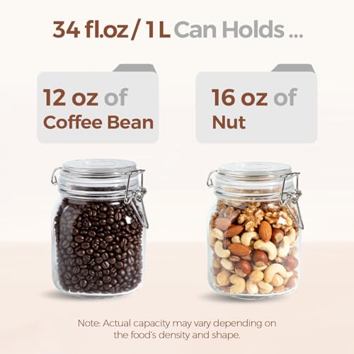 ComSaf Square Glass Pantry Jars with Airtight Lids 34 oz 3 Pack Coffee - size: 34 fl oz x 3