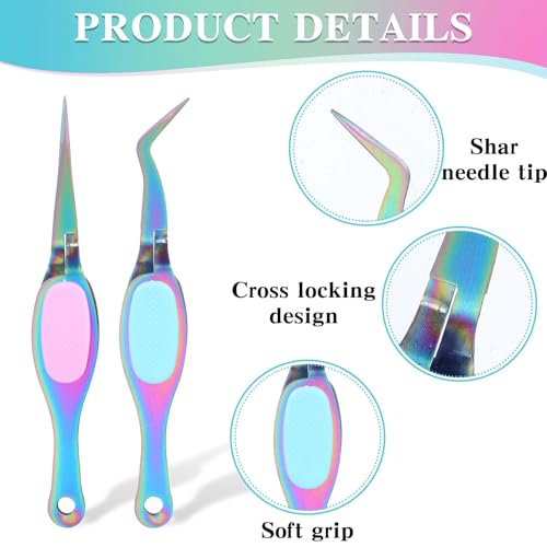 Ymapinc 2PCS Reverse Tweezers for Crafting, Curved & Straight Tips - color: Rainbow 2
