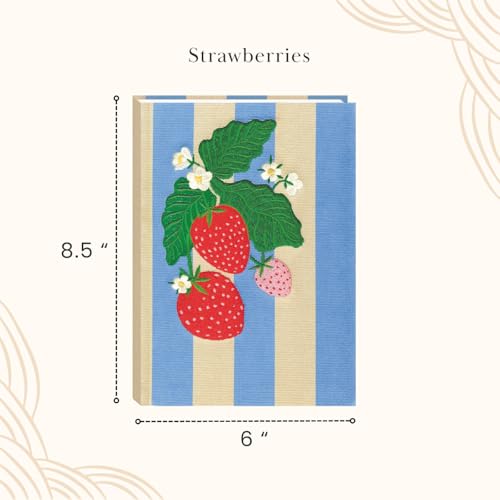 Lady Jayne Embroidered Canvas Hardcover Journal with 192 Lined Pages, 6” x 8.5” – Fruit and Fleur Strawberries (83501) - color: Strawberries