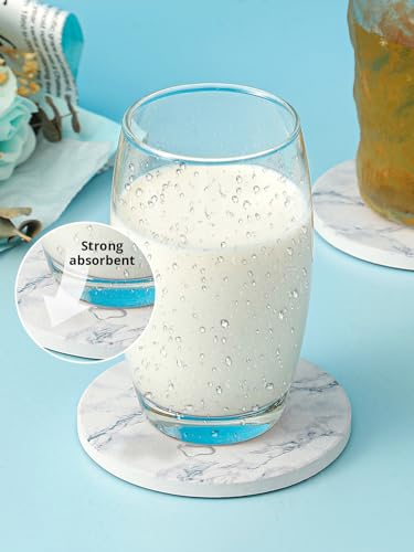 LIFVER Coasters for Drinks, White Marble-Style Absorbent Coasters with Holder, Housewarming Gifts for Home Decor, Suitable for Kinds of Cups, 4 Inches, Set of 6 - color: Ivory Marble, size: 6 Pack