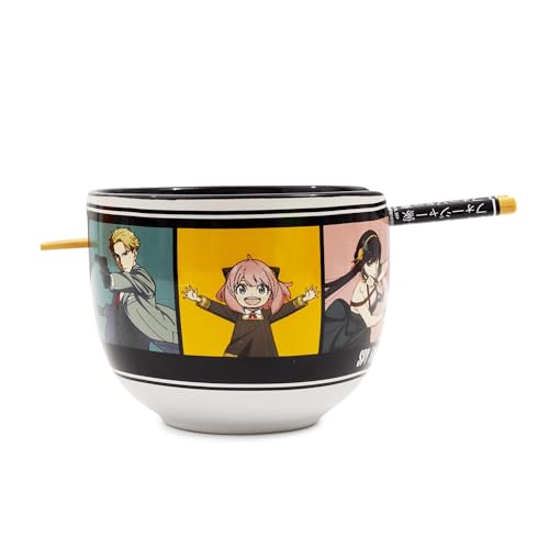 Silver Buffalo Spy x Family Character Grid Ceramic Ramen Dinnerware Set | Includes 20-Ounce Noodle Bowl and Wooden Chopsticks