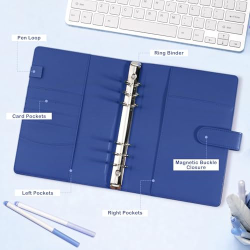 A5 Kpop Photocard Binder, PU Leather 6-Ring Album with Magnetic Closure, Includes 30 Pack 4-Pocket Pages for 240 Cards, Card Holder for Trading and Collectible Cards (Deep Blue) - color: Deep Blue