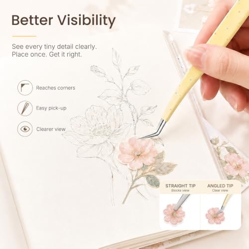 Precision Craft Tweezers, Curved Extended Fine Tip Sticker Tweezers for 3D Scene Stickers (Yellow) - color: Yellow