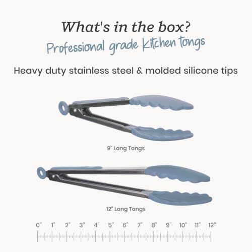 Starpack Get a Grip Silicone Kitchen Tongs (2-Pack, 9" + 12") - LFGB Non Toxic, 600°F Heat Resistant, BPA-Free - Heavy-Duty Stainless Steel, Locking - Dishwasher Safe for Nonstick Cookware - color: Light Blue, size: Set of 2 (9" & 12")