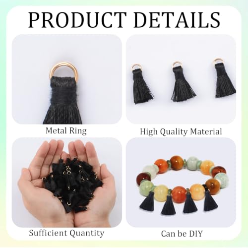 Mini Tassels Charm, 90pcs Black Mini Tiny Tassels Handmade Craft Charms Pendant for DIY Jewelry Necklace Making Accessories - color: Black-2cm
