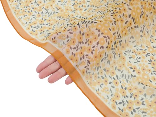 Women's Gypsophila Floral Scarf, Retro Lightweight Silky Sunscreen Head Wrap Neck Scarves for Summer - color: Light Yellow