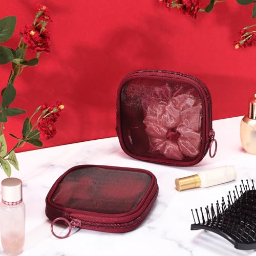 Weewooday 4Pcs Mesh Makeup Bag, Wine Red, Small, Classic - color: Wine Red, size: Small, style: Classic