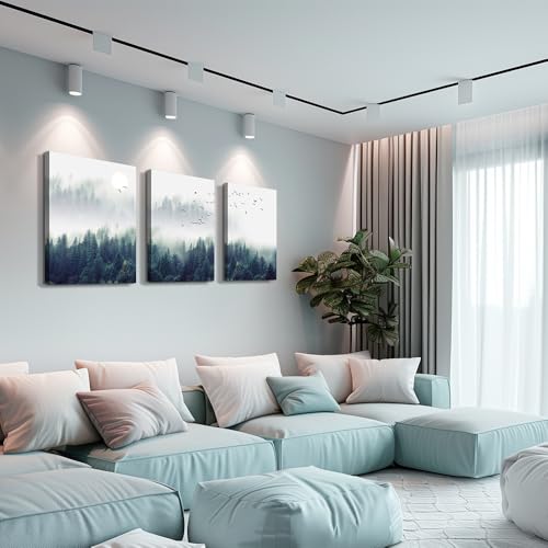 3 Piece Canvas Wall Art for Living Room Wall Decorations for Bedroom Office Wall decor Foggy forest Trees Landscape painting Stretched and Framed Ready to Hang pictures Home Decor 12"x16"x3 Panels - color: The Fog Forest, size: 12x16inches*3pcs