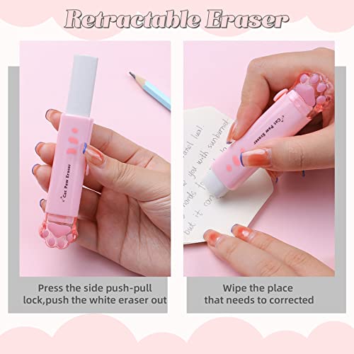 9 Pcs Cute Cat Paw Stationery Set Kawaii School Supplies Including Pencil Sharpener Retractable Eraser Correction Tape Sticky Notes Ruler Mini Scissors Utility Knife for Cat Lovers Students (Pink) - style: Style B(Pink)