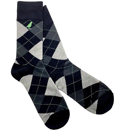 Men’s Cotton Crew Dress Socks – Ultra-Soft, Breathable, Everyday Comfort – Argyle Collection - color: Black & Grey