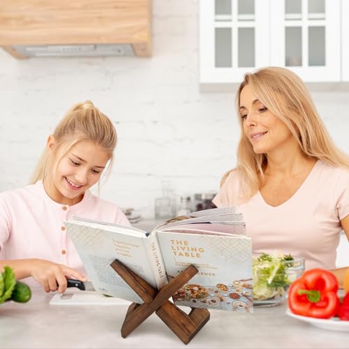 masteymoh Rustic Cookbook Holder Stand for Kitchen, Recipe Book Holder for Kitchen Counter, Wooden Kitchen Book Holder, Rustic Cook Book Holder Stand with Natural Wooden Grains (1 in Brown) - size: 1 in Brown (8.6" x 6.7")